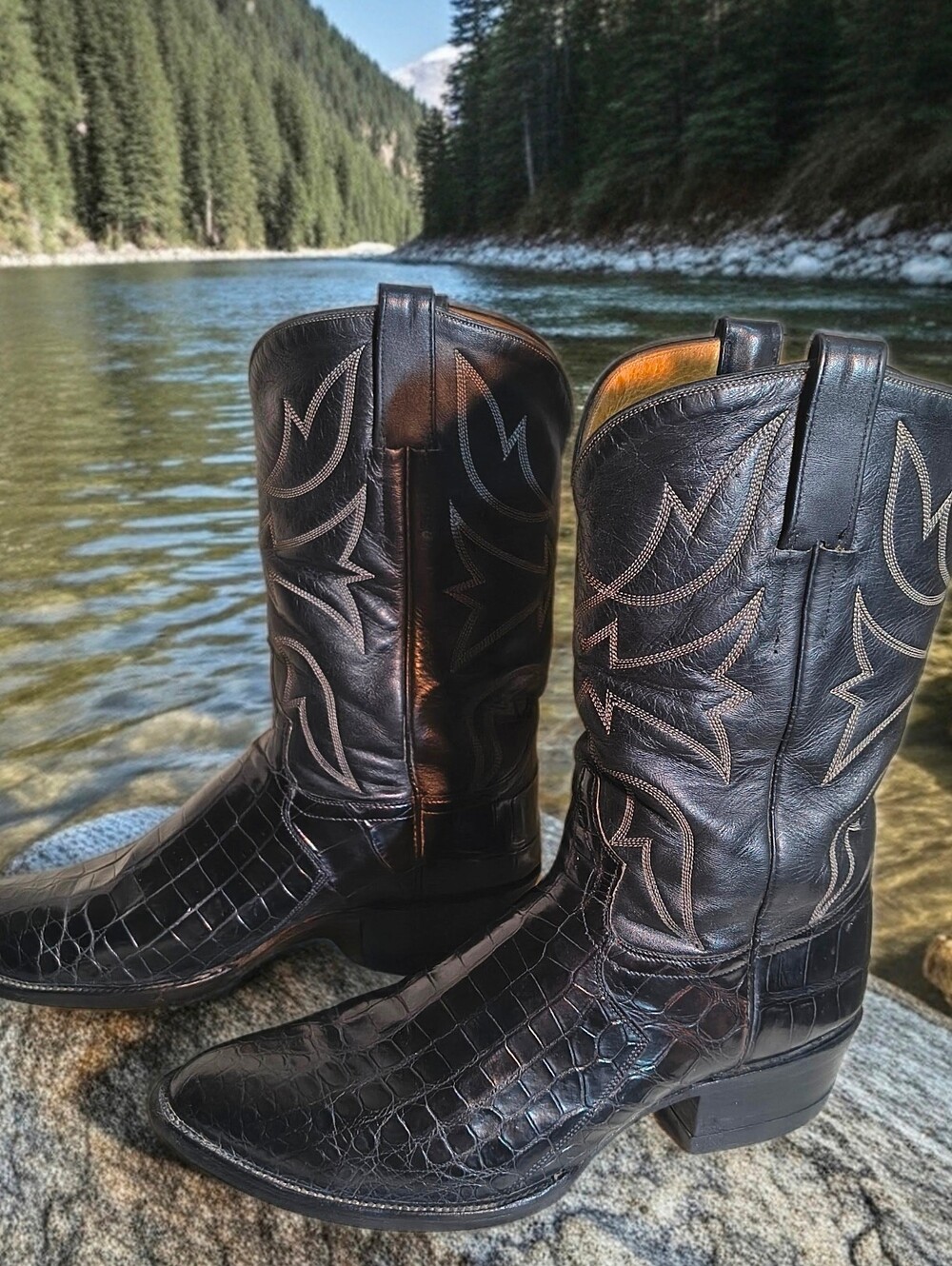 Men's Black Alligator Leather Crocodile Western Boots 12EE Vintage - Picture 2 of 9